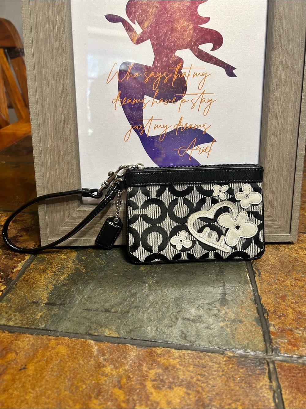 Coach Poppy Mini Wristlet with Floral Heart Appliqué